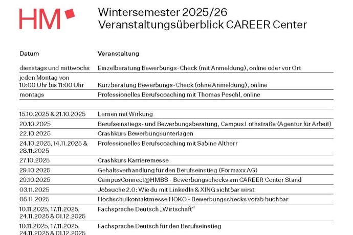 CAREER Center Veranstaltungsprogramm 2025