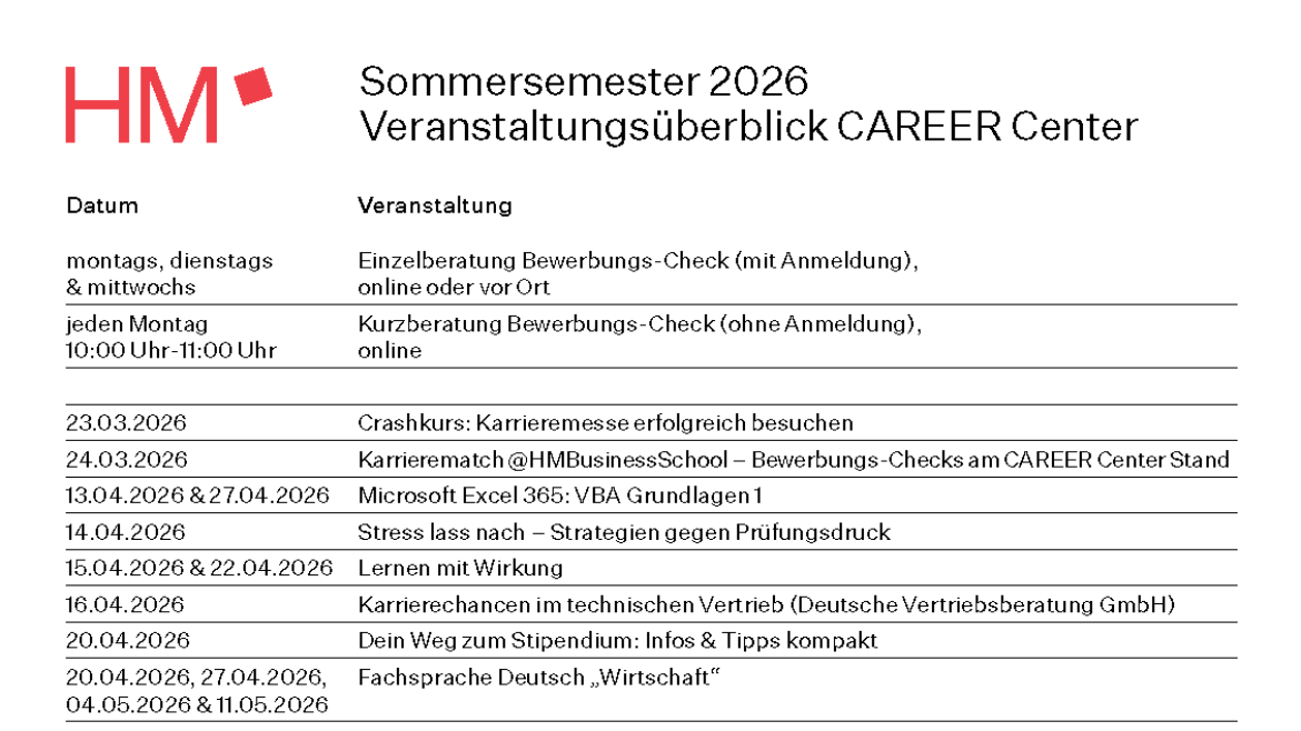 CAREER Center Veranstaltungsprogramm SoSe 2026
