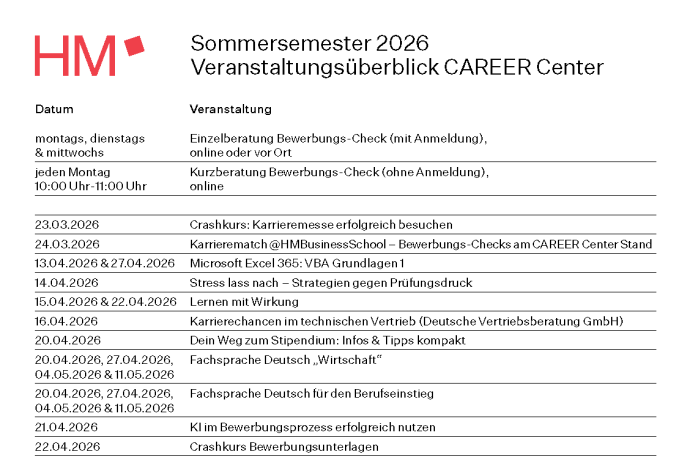 CAREER Center Veranstaltungsprogramm SoSe 2026