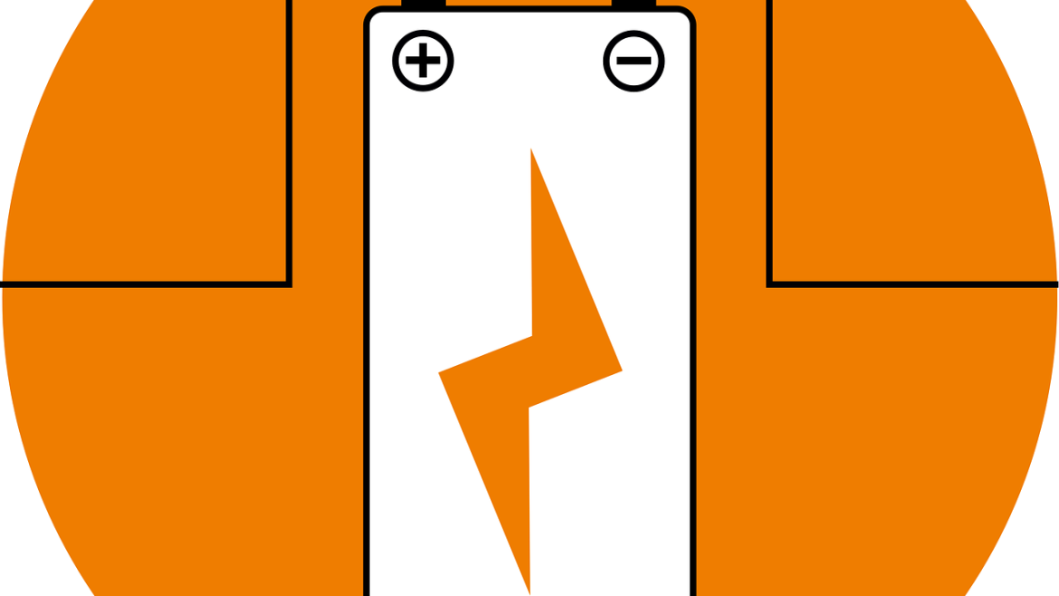Das Bild zeigt eine grafische Darstellung einer Batterie im Betrieb.