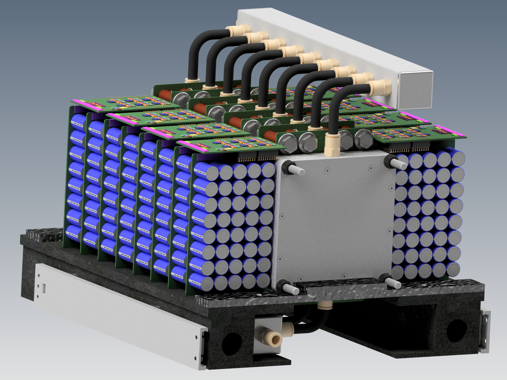 Phasenmodul des Niederspannungs M2C Umrichters (M. Galek, M. Kleemann) Die Abbildung zeigt einen halbes Phasenmodul des modularen Mehrpunktumrichters. Die geplant Bemessungsstrom der Submodule liegt bei 1kA
