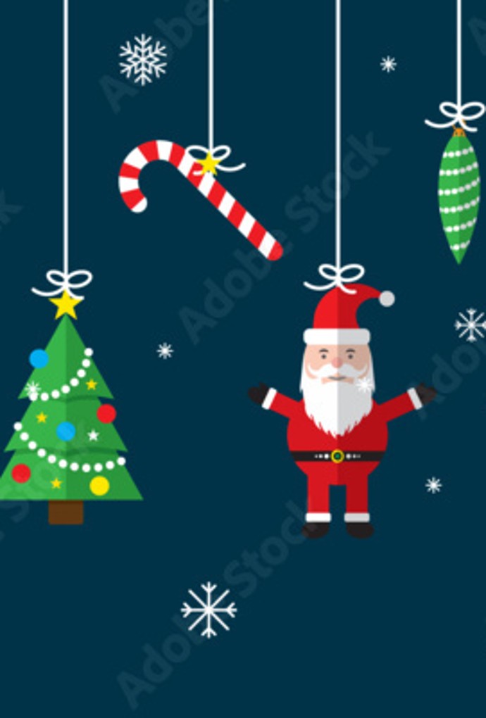 Weihnachtsgrüße verzieren Elemente, die im blauen Hintergrund hängen