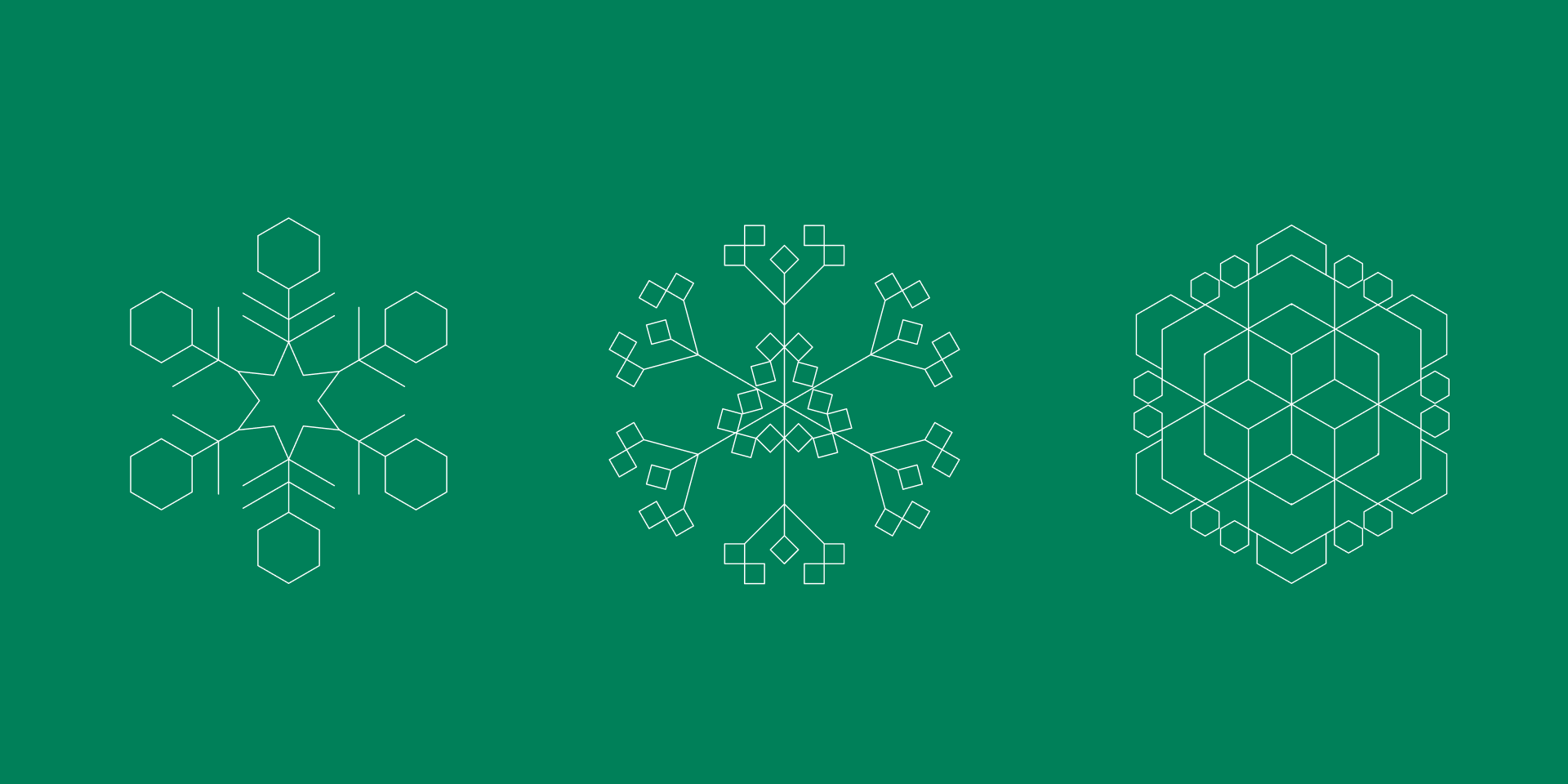 Weiße Schneeflocken auf grünem Hintergrund