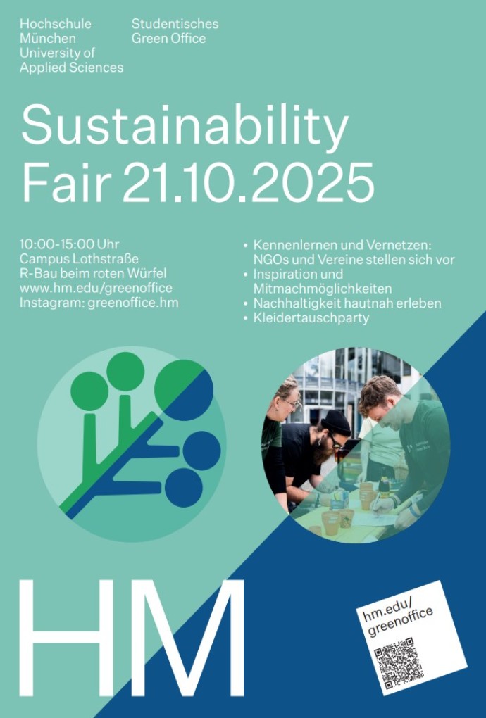 Plakat Sustainability Fair des Studentischen Green office 2025 (Grafik: Hanna Hanst) Plakat Sustainability Fair des Studentischen Green Office 2025