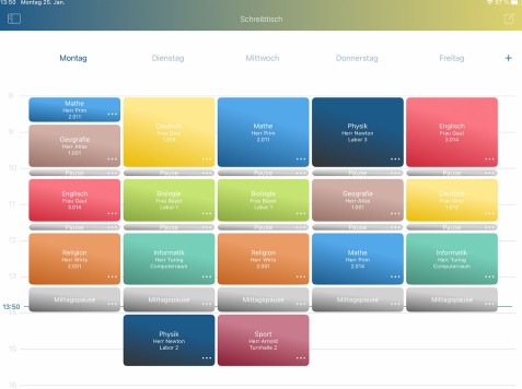 Über einen Stundenplan lassen sich mit der Mitschrift-App wryte die Dokumente der SchülerInnen automatisch organisieren (Foto: wryte)