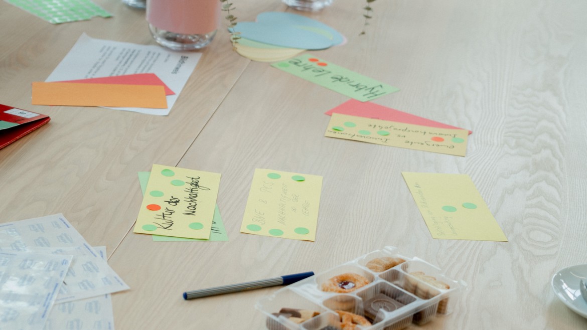 Lean Coffee Lehre Themenkarten (Foto: Alexander Ratzing) Lean Coffee Lehre Themenkarten