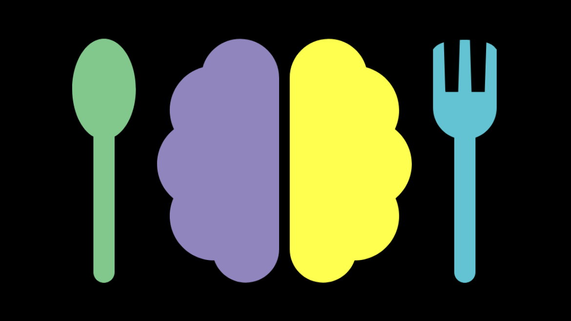 Das Mindsnacks-Logo (Grafik: Annika Goepfrich / Studio Sosa) Ein Tischgedeck bei welchem statt des Tellers ein Gehirn liegt.