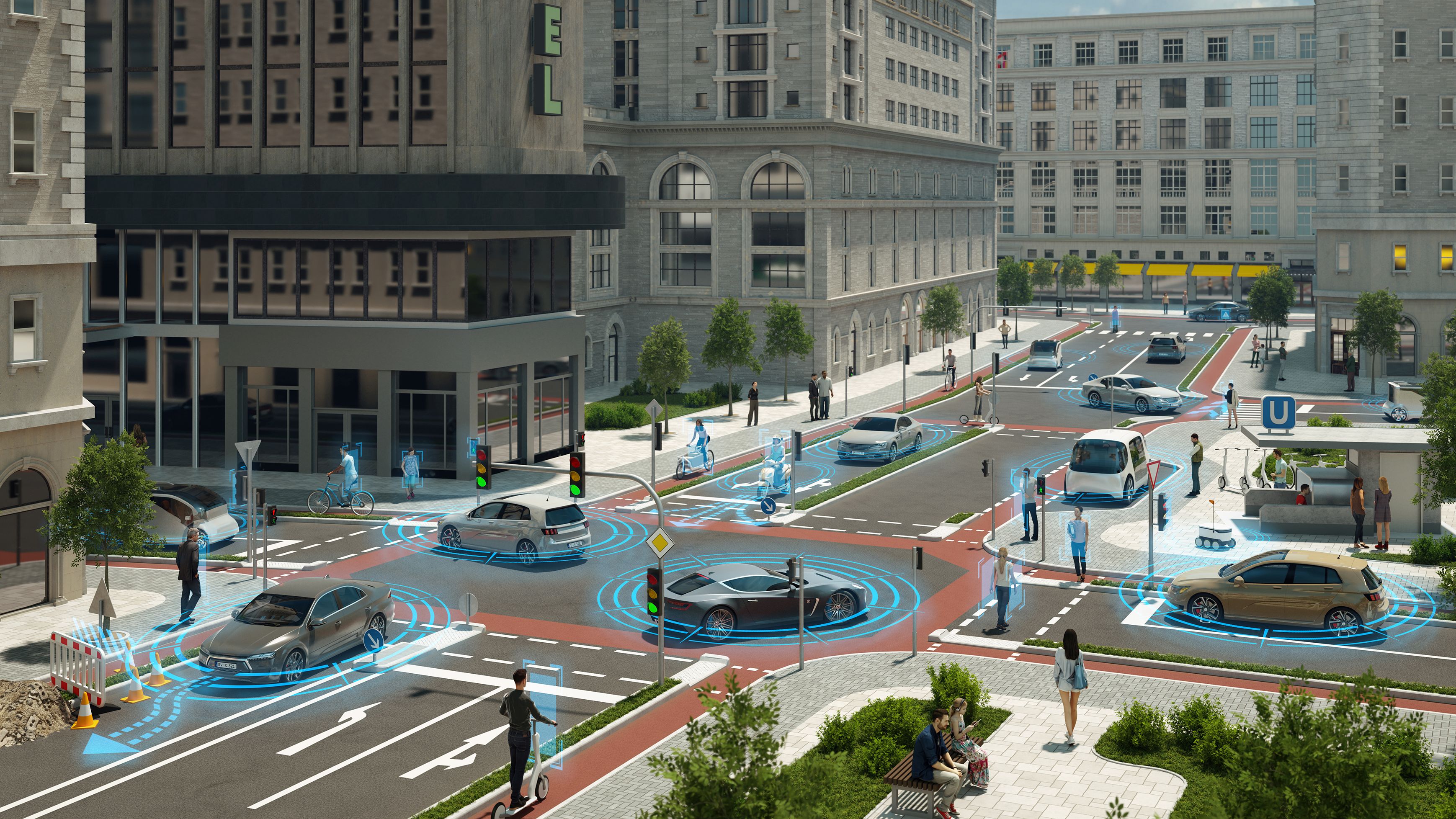 Modell einer komplexen Kreuzung mit autonomen Fahrzeugen