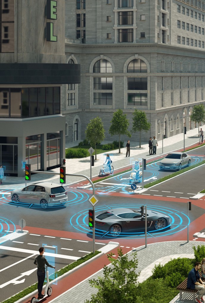 Modell einer komplexen Kreuzung mit autonomen Fahrzeugen
