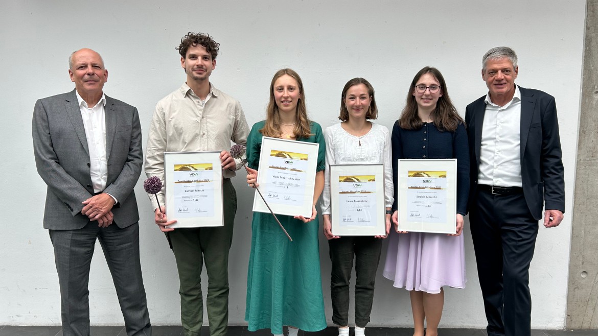 Dr. Oliver Wolfrum (Geschäftsführer VDW), Samuel Fritschi, Viola Schattschneider, Laura Blasenbrey, Sophie Albrecht, Prof. Dr. Martin Angerhöfer