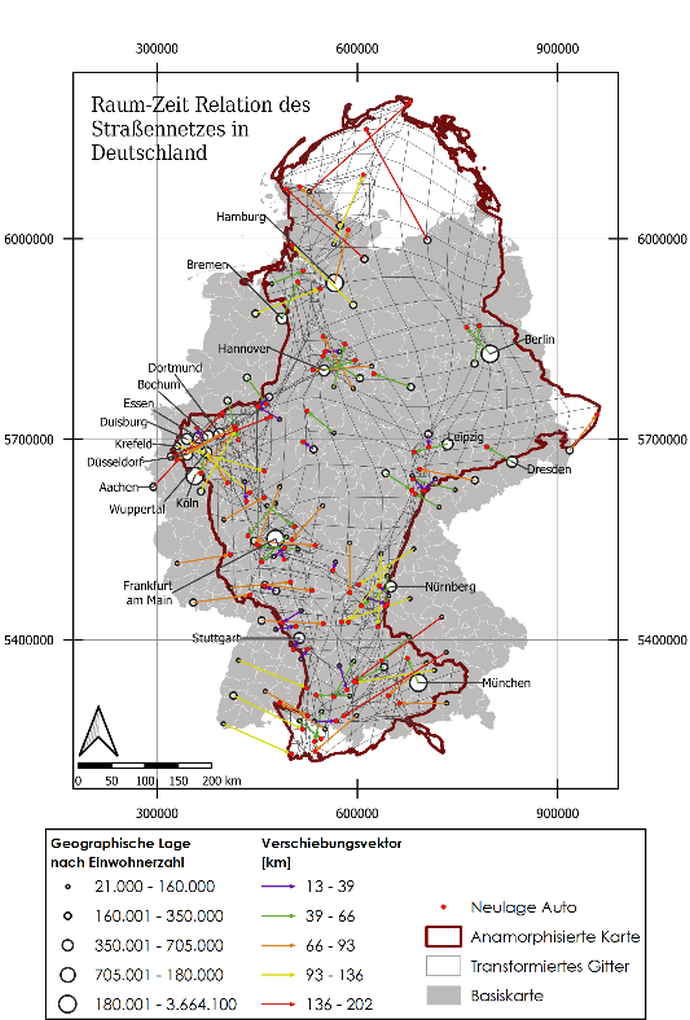 Raum-Zeit Relation des Straßennetzes in Deutschland (Karte: Tamara Feicht) Karte Straßennetz