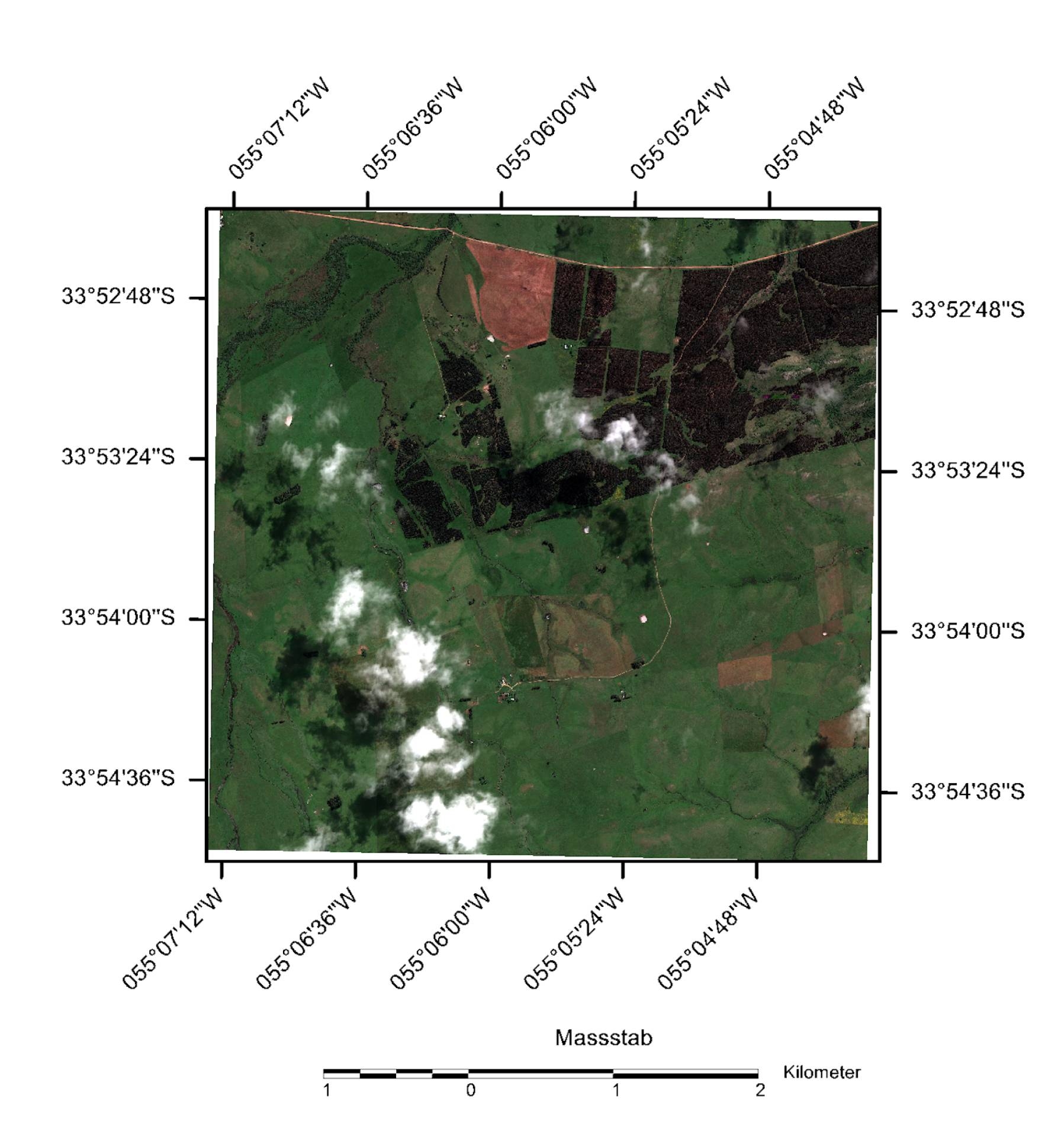 Satellitenbild mit Wolken und Kartenrahmen