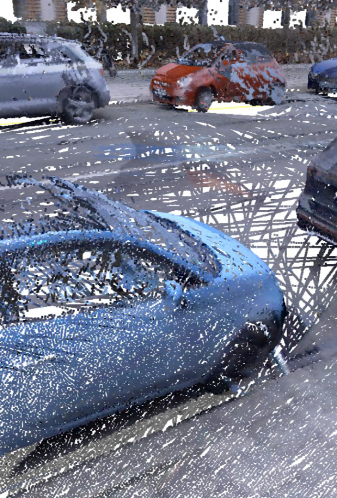 Abbildung 3: Segmentierung von Fahrzeugen in der Bilddomäne, links die erkannten Objekte im Bild, rechts die daraus abgeleiteten pixelgenauen Masken.