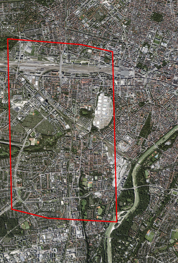 Luftbild mit Ausschnittmarkierung