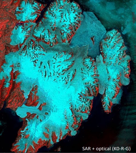 (Abbildung 3): Kartierung von Gletscherzonen aus TerraSAR-X und Sentine1-2 Daten des Manson Icefield (Kanada) zwischen 2017 und 2020