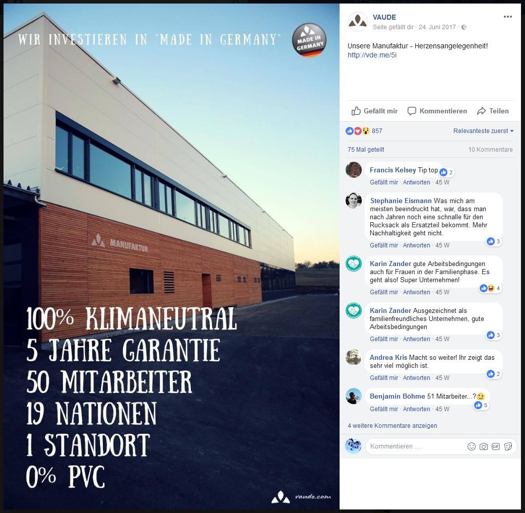 Beispiel für einen Post in der Social Media Kommunikation