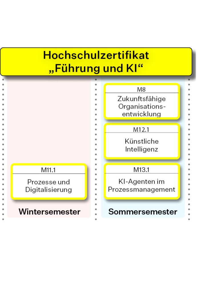 Modulaufbau des Hochschulzertifikats Führung und KI