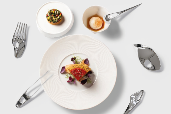 Bild zeigt neuartiges Gourmetbesteck entwickelt für den Restaurant Tantris in Kollaboration mit der Fakultät für Design