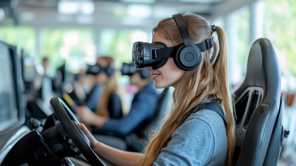 Fahrschülerin mit VR-Brille